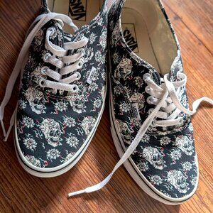 Vans Era Flash Laughing SKULLS flowers Black White Red Lace-Up Shoes Men's 10